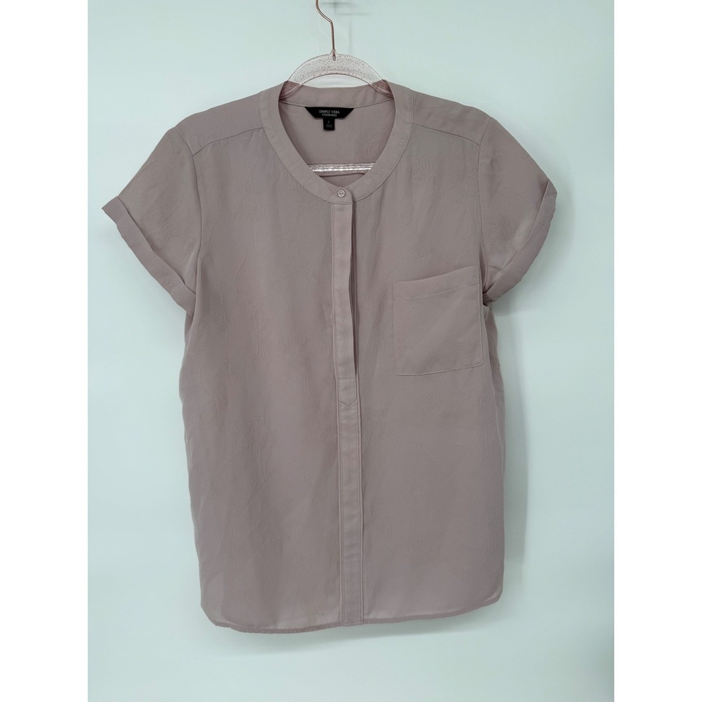 VERA‎ WANG Simply Vera Womens 1/4 Button Up Pullover Blouse Top Lavender Sz L